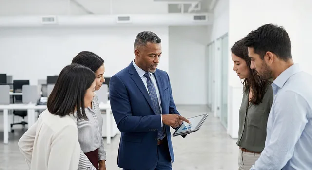 company, team, collaboration, office, meeting, technology, tablet, diverse, professionals, leadership, presentation, data, teamwork, modern, communication, strategy, innovation, group, workplace, accompaniment, ai generated. Cultuur en werkwijze inschatten tijdens sollicitatie: vragen die verschil maken